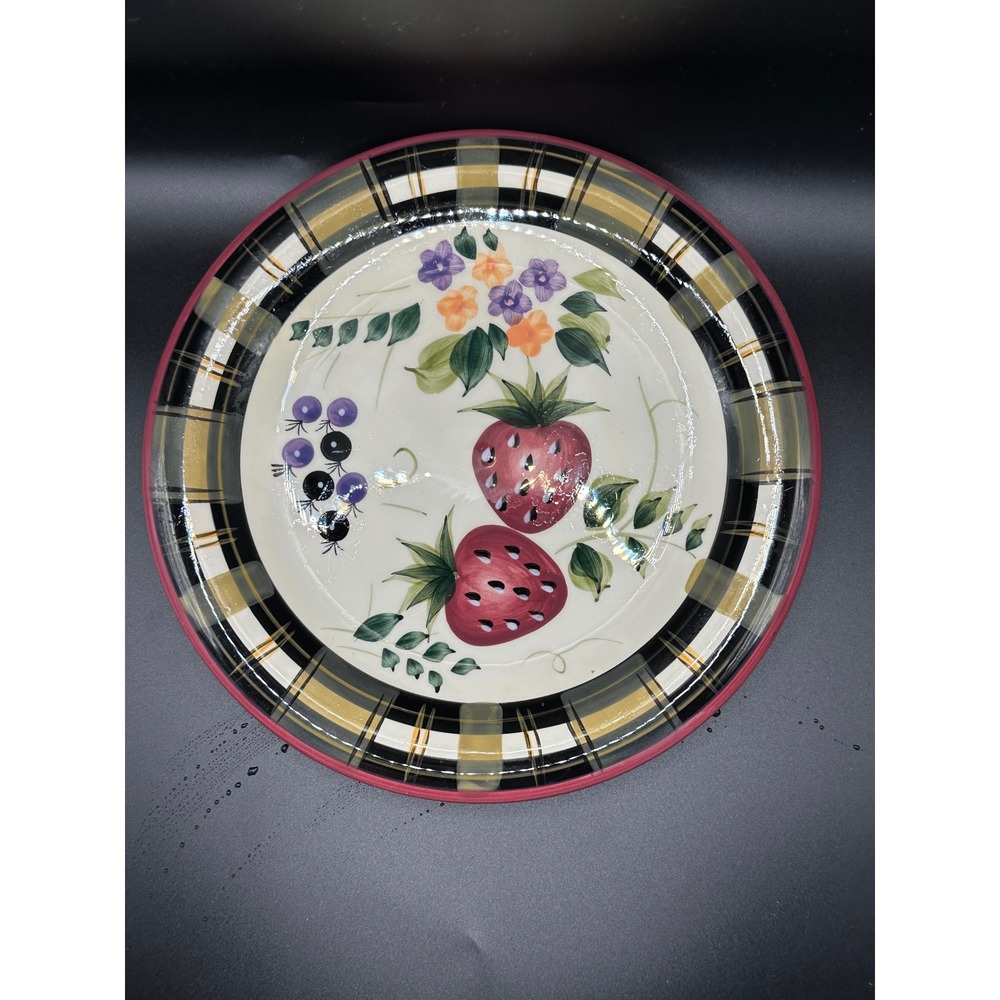 Oneida Strawberry Plaid Salad Plate Hand Painted China 8 Inch Cottagecore